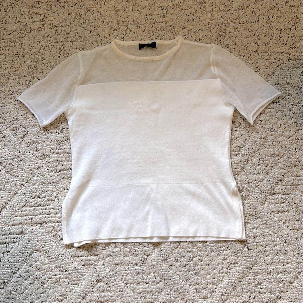 sheer block white knit top